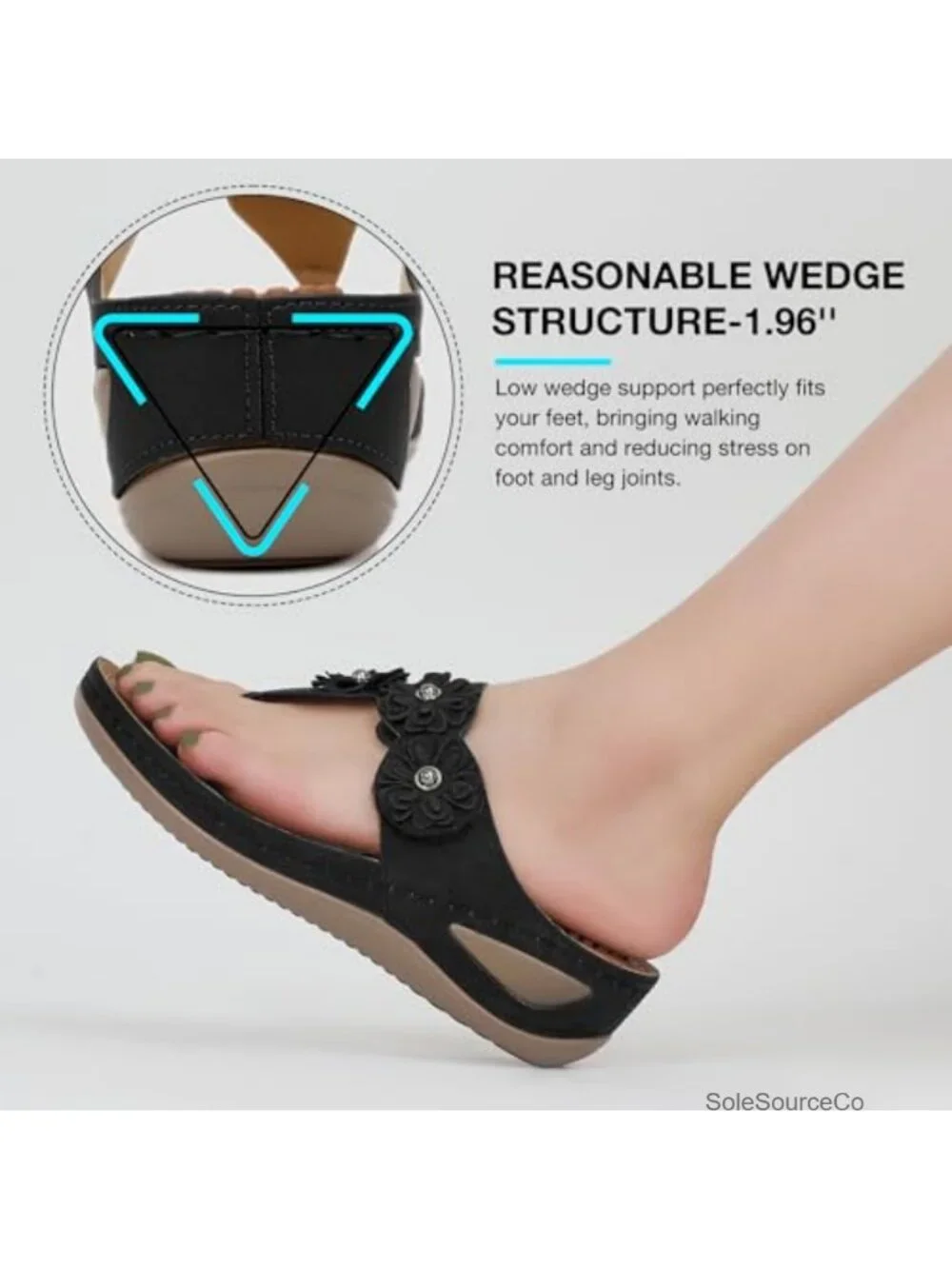 Women's Faux Leather Wedge Sandals with Adjustable Strap, Memory Foam